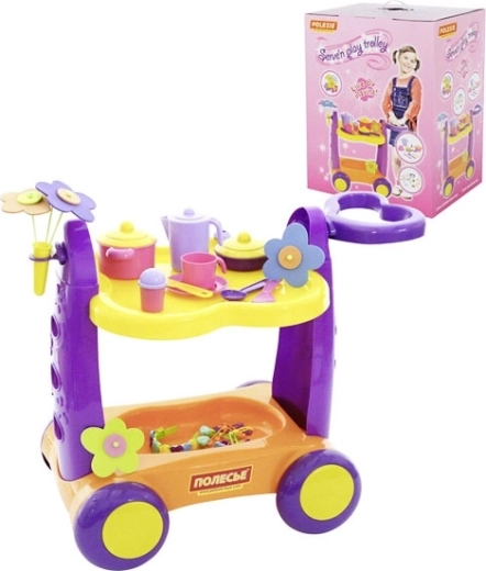 Carrito de servicio con ruedas y utensilios de cocina