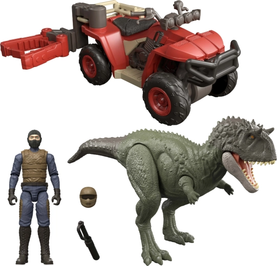 Mattel Jurassic World Ekryksinatosaurus y vehículo todoterreno con capturador – set de juego con figuras