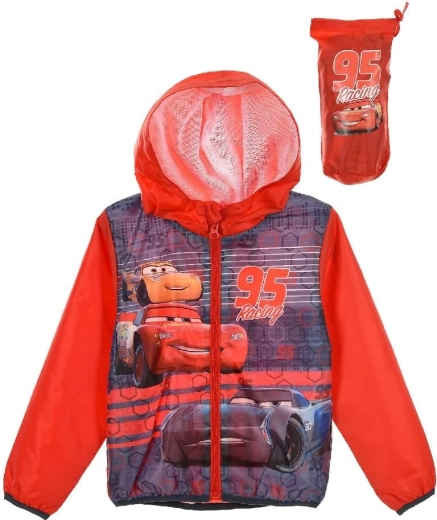 Chaqueta infantil cortavientos Cars con capucha y bolsa, roja