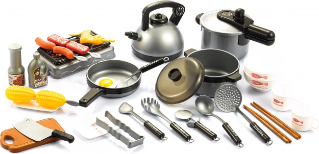 Set infantil de parrilla y cocina de 69 piezas