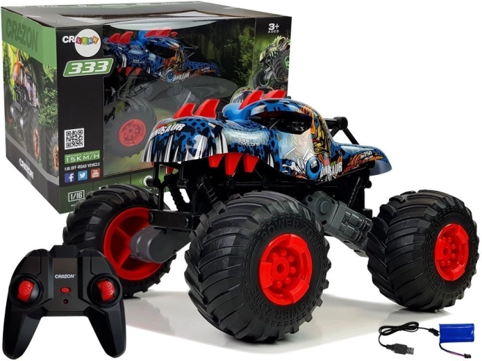 Coche todoterreno para niños con motivo de dinosaurios y ruedas grandes