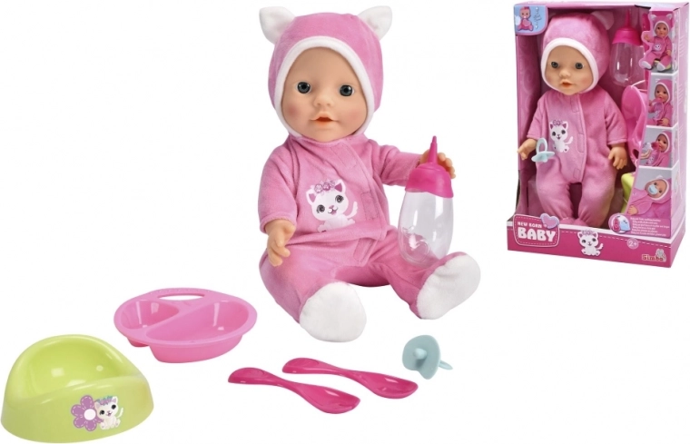 Muñeca New Born Baby en pijama de gatito 30 cm