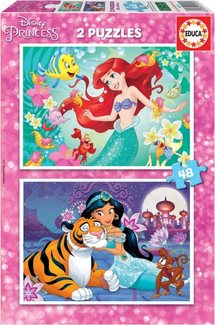 Puzzle de princesas Disney Ariel y Jasmín 2×48 piezas