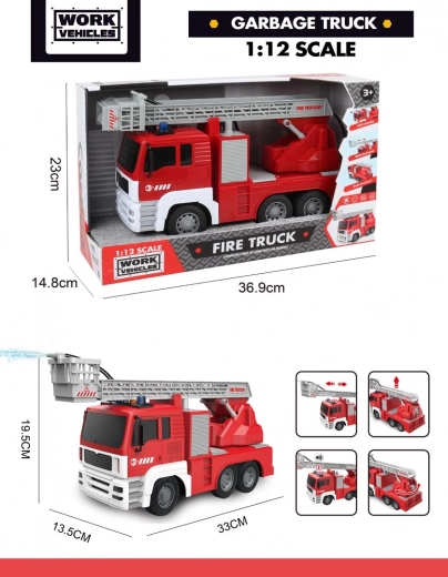 Camión de bomberos 1:12 con luces, sonidos y función de agua
