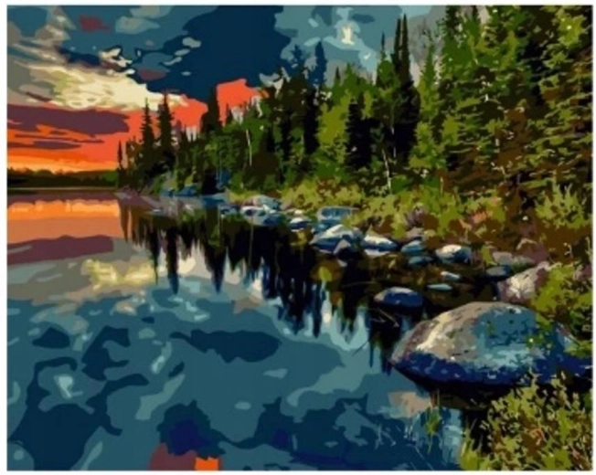 Pintura de diamantes Bosque junto al lago 30 × 40 cm