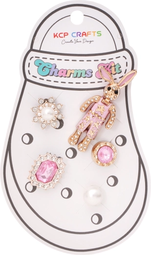 Conjunto de accesorios decorativos para sandalias con agujeros – conejito rosa y gemas
