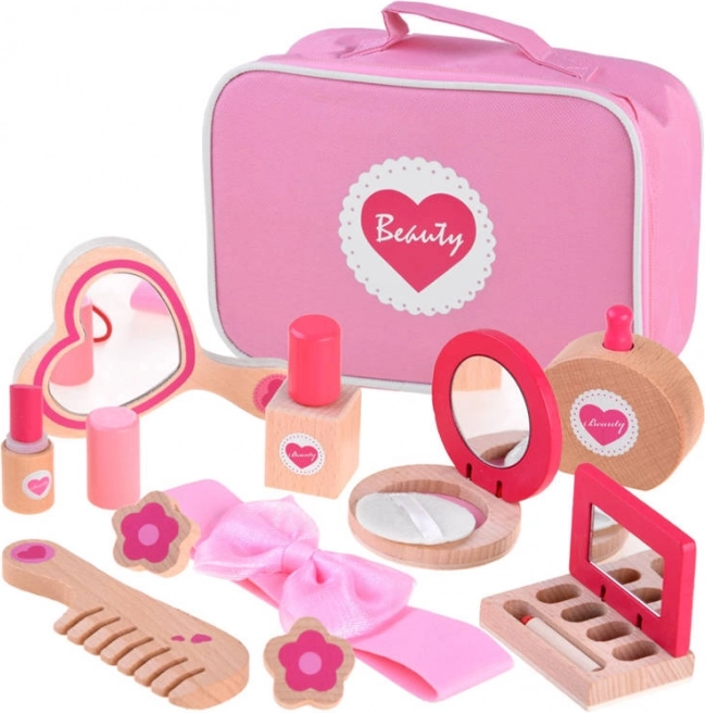 Neceser cosmético infantil con accesorios de madera