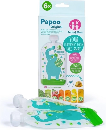 Petite&Mars bolsitas reutilizables para comida Papoo elefante 150 ml (6 uds)