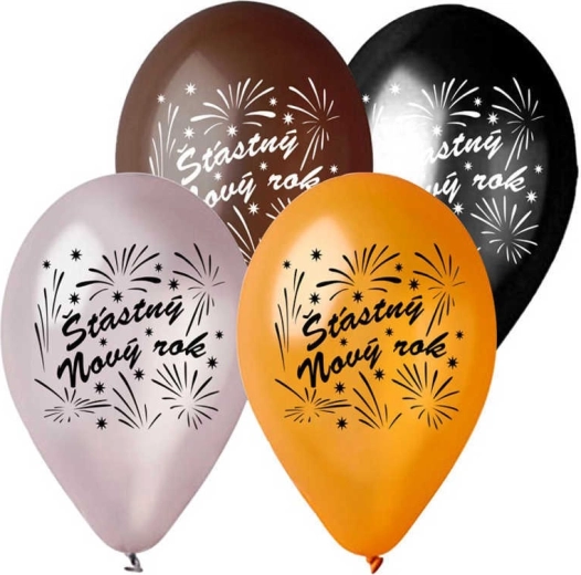 Globo de látex metálico Gemar «Feliz Año Nuevo» 28 cm - 1 unidad