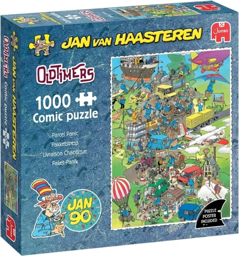Puzzle Jumbo Jan van Haasteren Oldtimers: caos alrededor del paquete, 1000 piezas