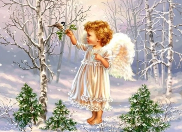 Pintura de diamantes Angelito en el bosque 30 × 40 cm