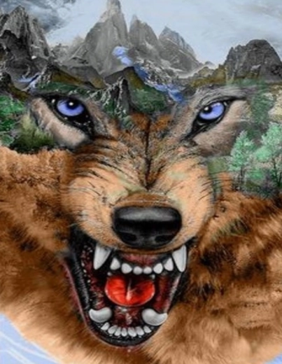 Norimpex pintura con diamantes lobo y montañas 80 × 40 cm