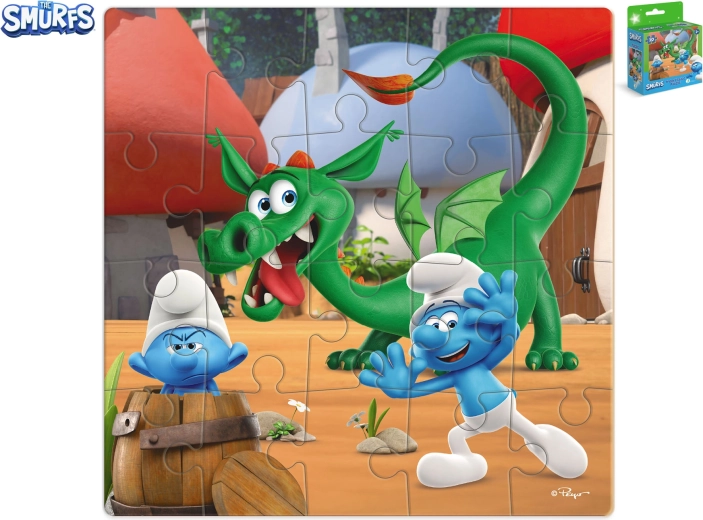 Puzzle Los Pitufos – juego del escondite con un dragón (20 piezas)