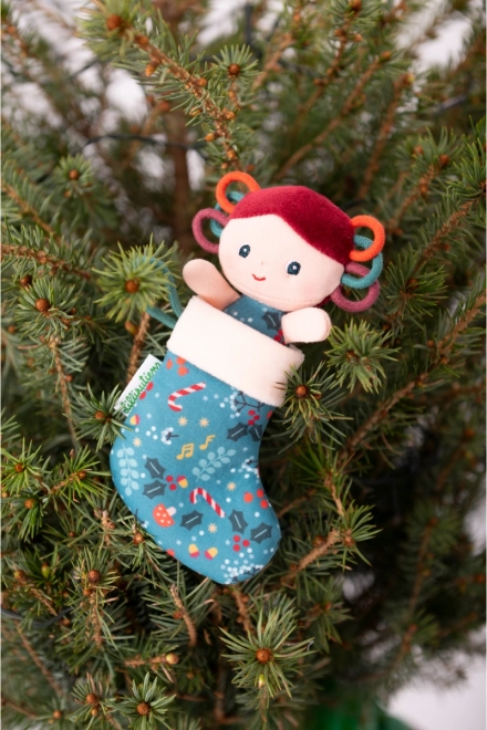 Duende navideño Lilliputiens con calcetín azul