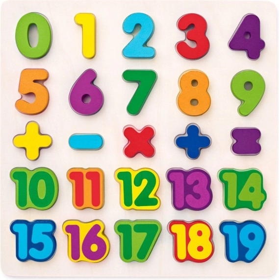 WOODY encajable de madera: números y signos – 25 piezas
