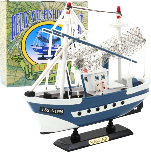 Modelo coleccionable de barco pesquero Flying Lady azul 24x23 cm