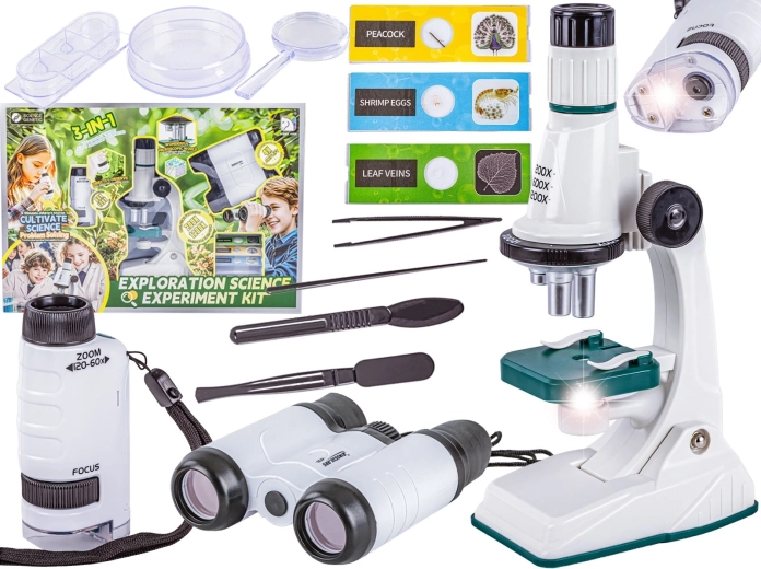 Set educativo científico 3 en 1: microscopio, telescopio y lupa de bolsillo hasta 1200×