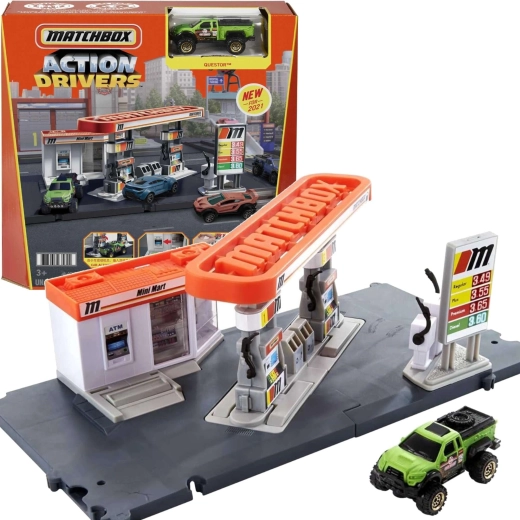 Estación de servicio Matchbox Action Drivers con coche Questor
