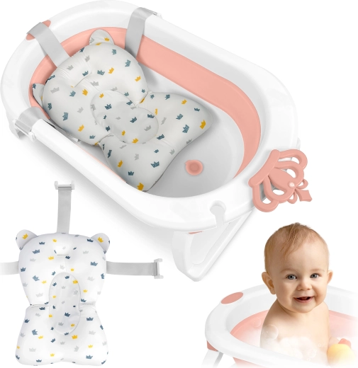 Bañera infantil plegable con inserto para recién nacido RICOKIDS blanco-rosa