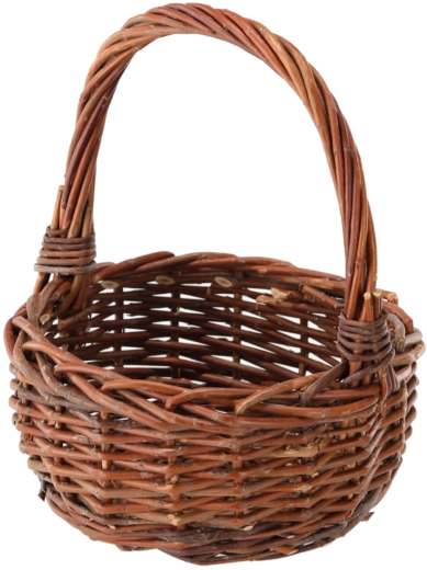 Cesta de mimbre con asa, marrón claro, 21 × 21 × 10/26 cm