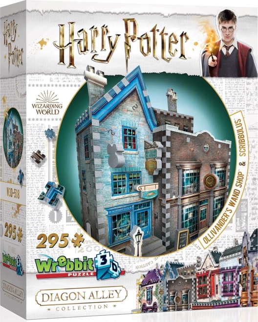 Puzle 3D WREBBIT HARRY POTTER: Tienda de varitas Ollivander y Scribbulus – 295 piezas