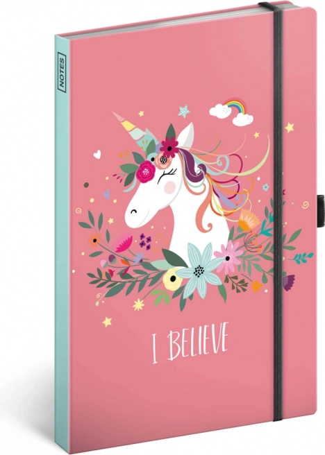 Cuaderno de notas de unicornio rayado 13 × 21 cm con banda elástica y bolsillo