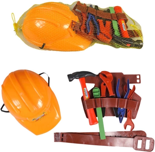 Juego infantil de herramientas para el cinturón con casco de trabajo