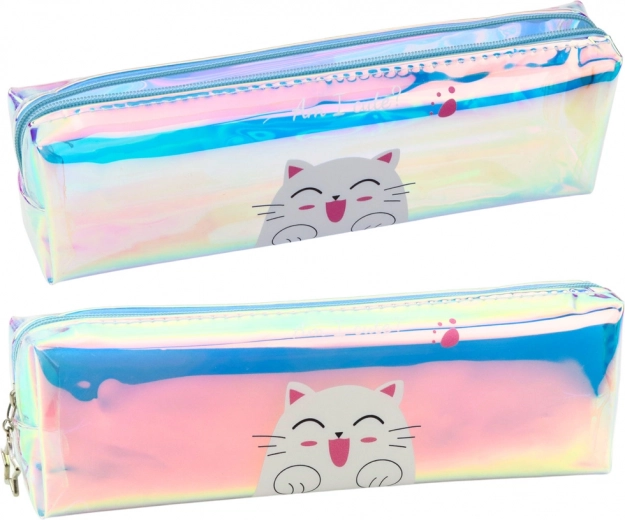 Estuche escolar holográfico con gatito azul
