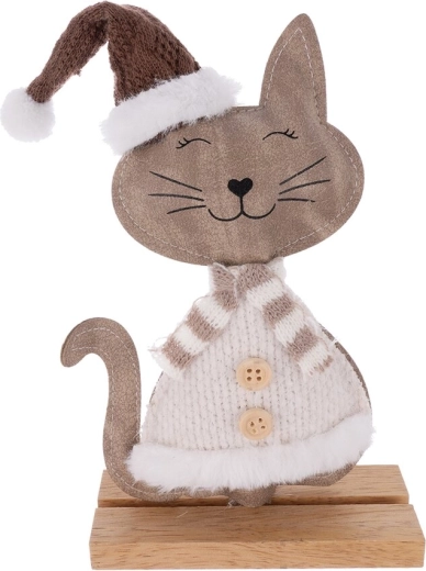 Decoración navideña: gato de madera y polipiel