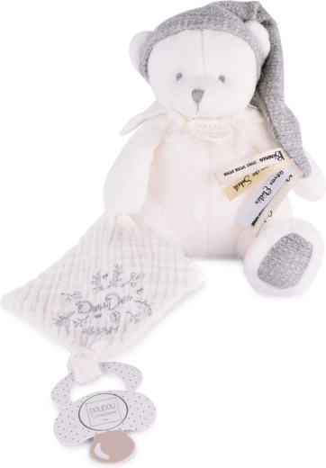 Set de regalo: osito de peluche con sujeta-chupete y mantita, gris, 20 cm
