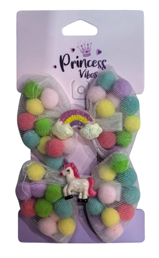 PINK set de pasadores grandes para el pelo con pompones y unicornio, 2 uds