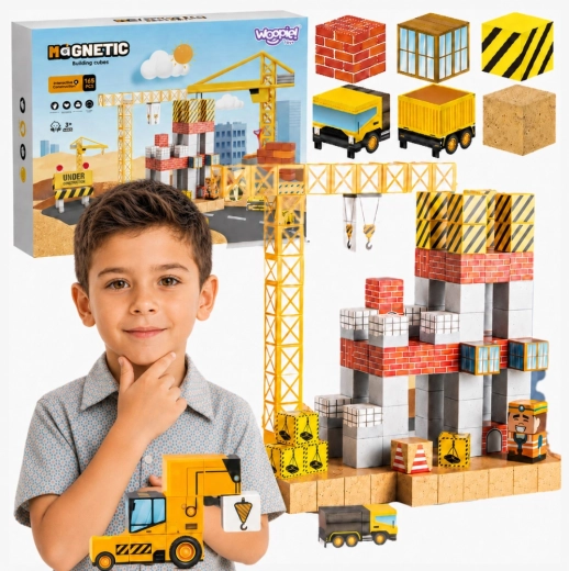 Woopie bloques magnéticos 165 uds. – set de construcción de obra con grúa y excavadora 3D