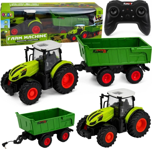 Tractor agrícola RC con remolque basculante 1:24 con luces LED