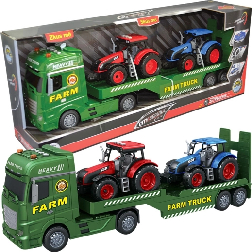 Tractocamión agrícola con remolque y 2 tractores 1:12 CITY SERVICE CAR