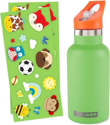 Skip Hop botella de acero inoxidable con pajita y pegatinas verde 380 ml