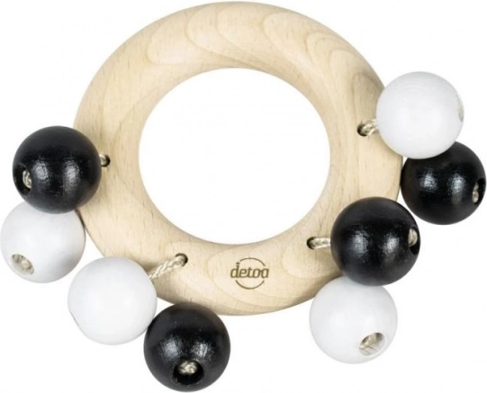 Detoa sonajero de madera en forma de anillo con bolitas – blanco y negro