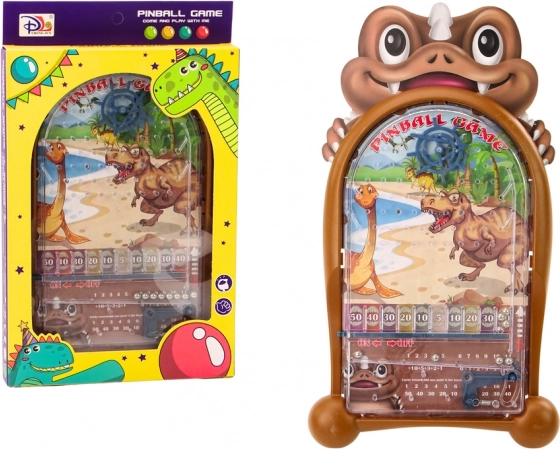 Juego de pinball con motivo de dinosaurios, soporte marrón