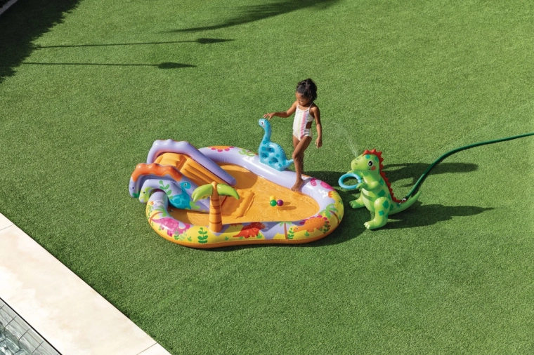Parque acuático inflable infantil con tobogán y fuente INTEX dinosaurio