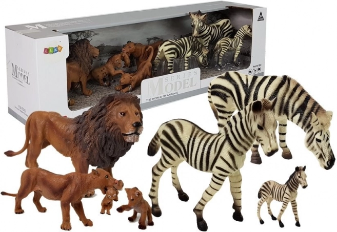 Set de figuras de África – animales salvajes: familia de leones y cebras