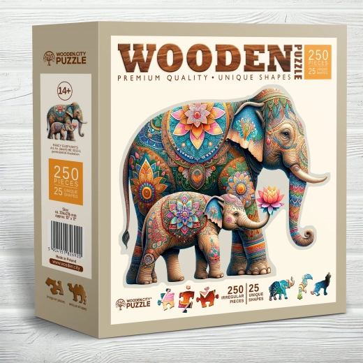 Puzzle de madera Elefantes a la moda, 250 piezas