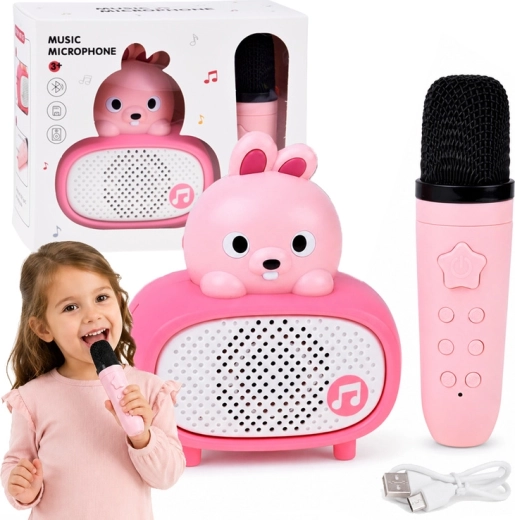 Karaoke infantil interactivo con micrófono bluetooth y altavoz con conejito