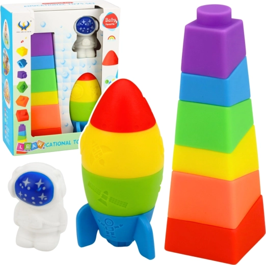 Set de cubos de goma cohete y torre, 11 piezas