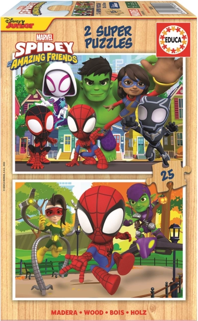 EDUCA Puzle de madera Spidey y sus increíbles amigos 2x25 piezas