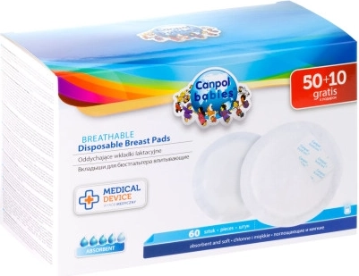 Canpol babies discos absorbentes para el pecho moldeados y transpirables 3D, 60 uds. (50 + 10 gratis)