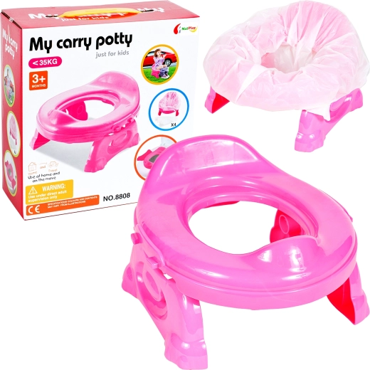 Asiento infantil de viaje con funda rosa y 4 bolsas