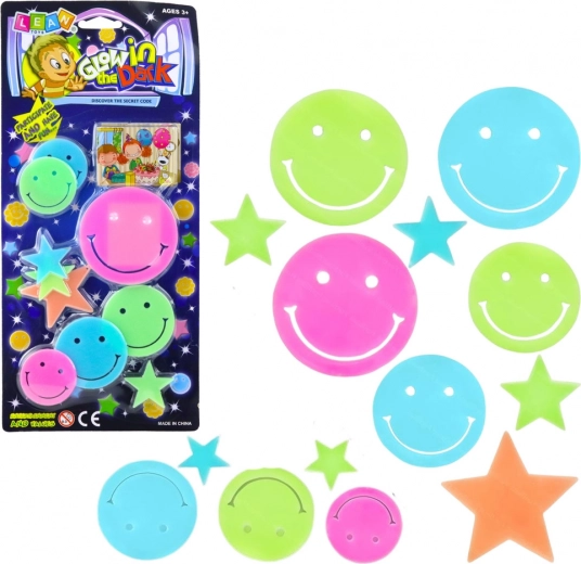 Pegatinas fluorescentes para pared: caritas sonrientes y estrellitas, 10 uds.