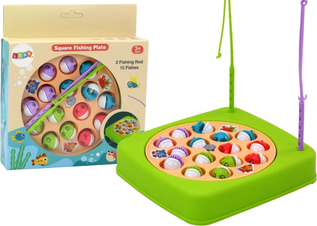 Juego de pesca de peces con 2 cañas, 15 peces, verde