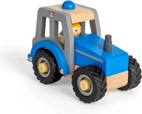 Tractor de madera azul para niños