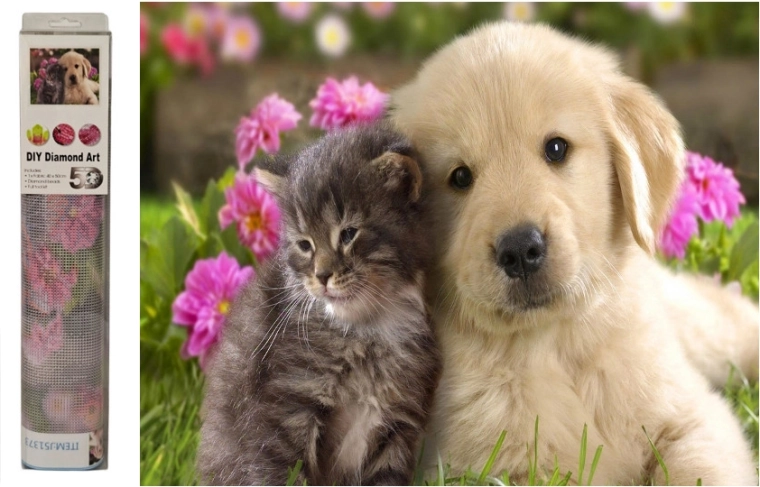 Mosaico de diamantes perro y gato