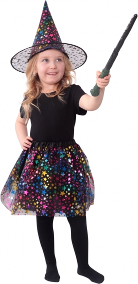 Disfraz infantil de bruja con estrellas y falda tutú con sombrero